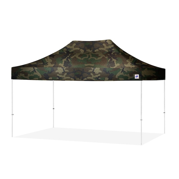 TAA Compliant Eclipse Shelter, 10' W x 15' L, White Steel Frame, Woodland Camo Top